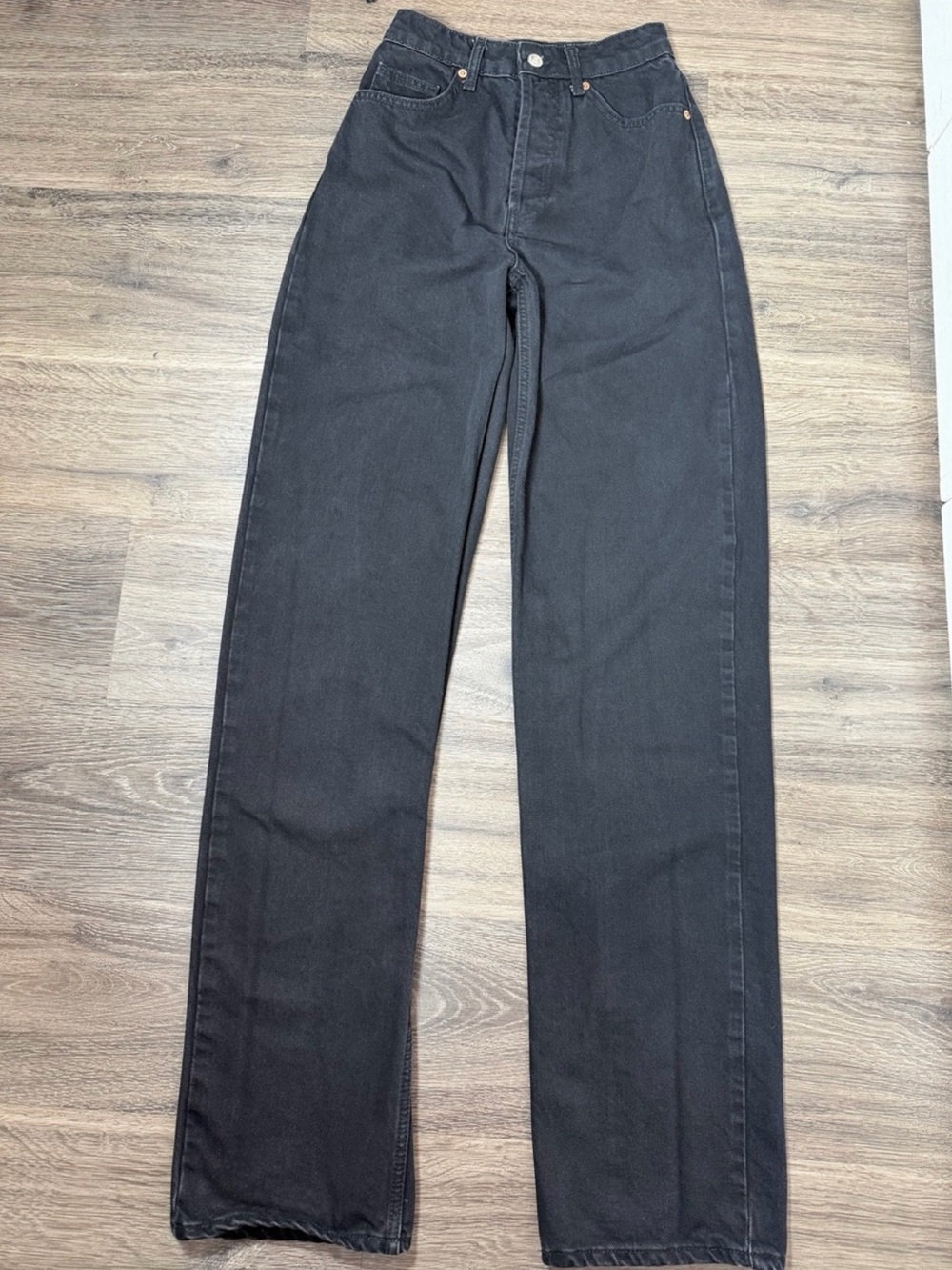 Topshop Black High Rise Wide Leg Jeans Button Fly Women's W25 L34